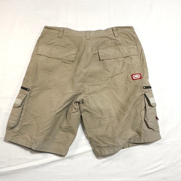 Y2K Ecko Unltd Baggy Cargo Short Khaki Men Size 36 Cotton Nylon Zip Pocket 00 - Picture 3 of 4